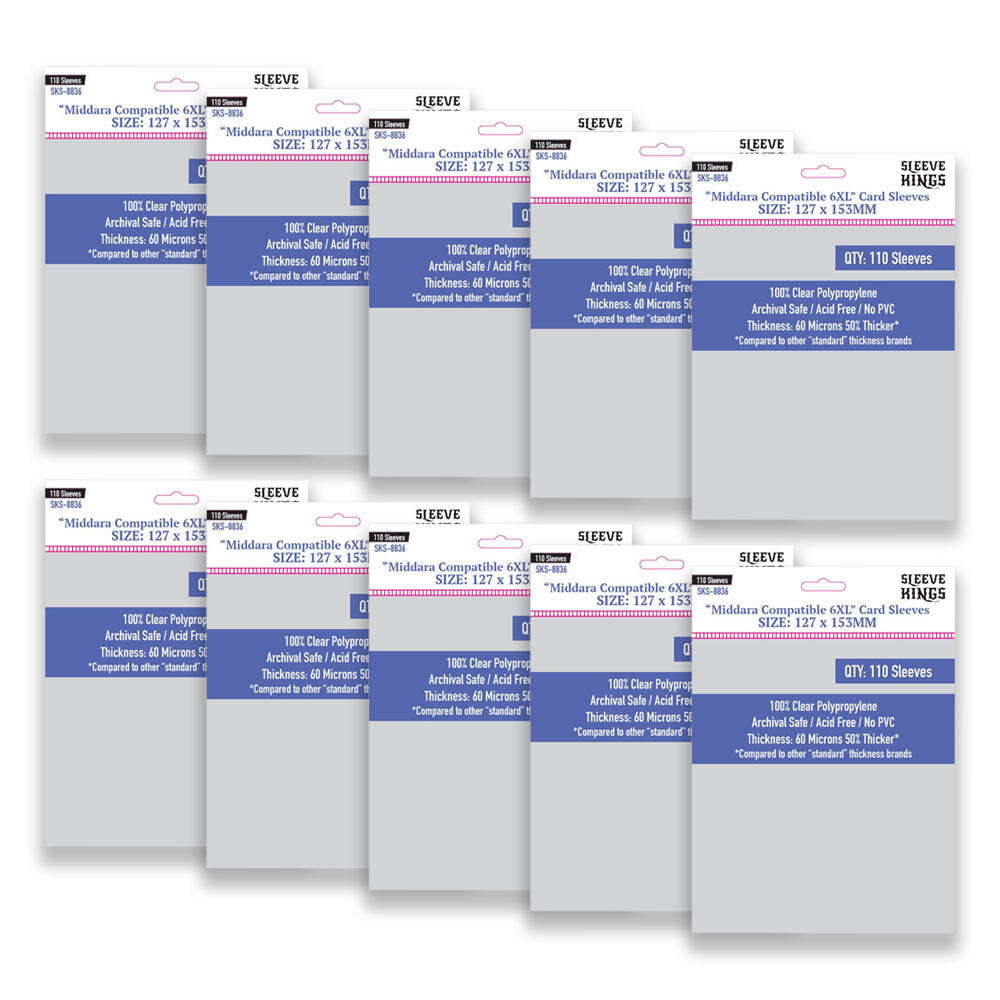 10PK 110pc Sleeve Kings 127x153mm/6XL Game Card Sleeves Middara Compatible