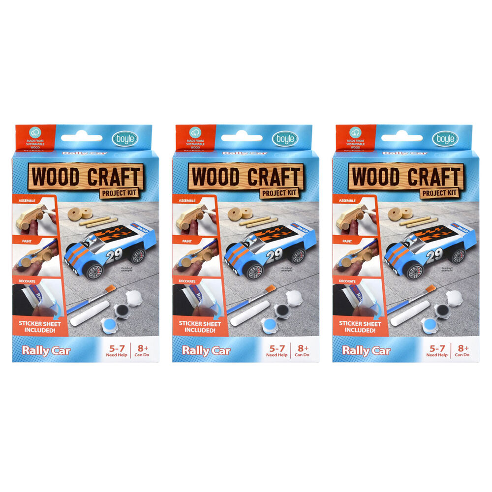 3PK Boyle Wood Craft Project Kit Rally Car Kids DIY 8y+