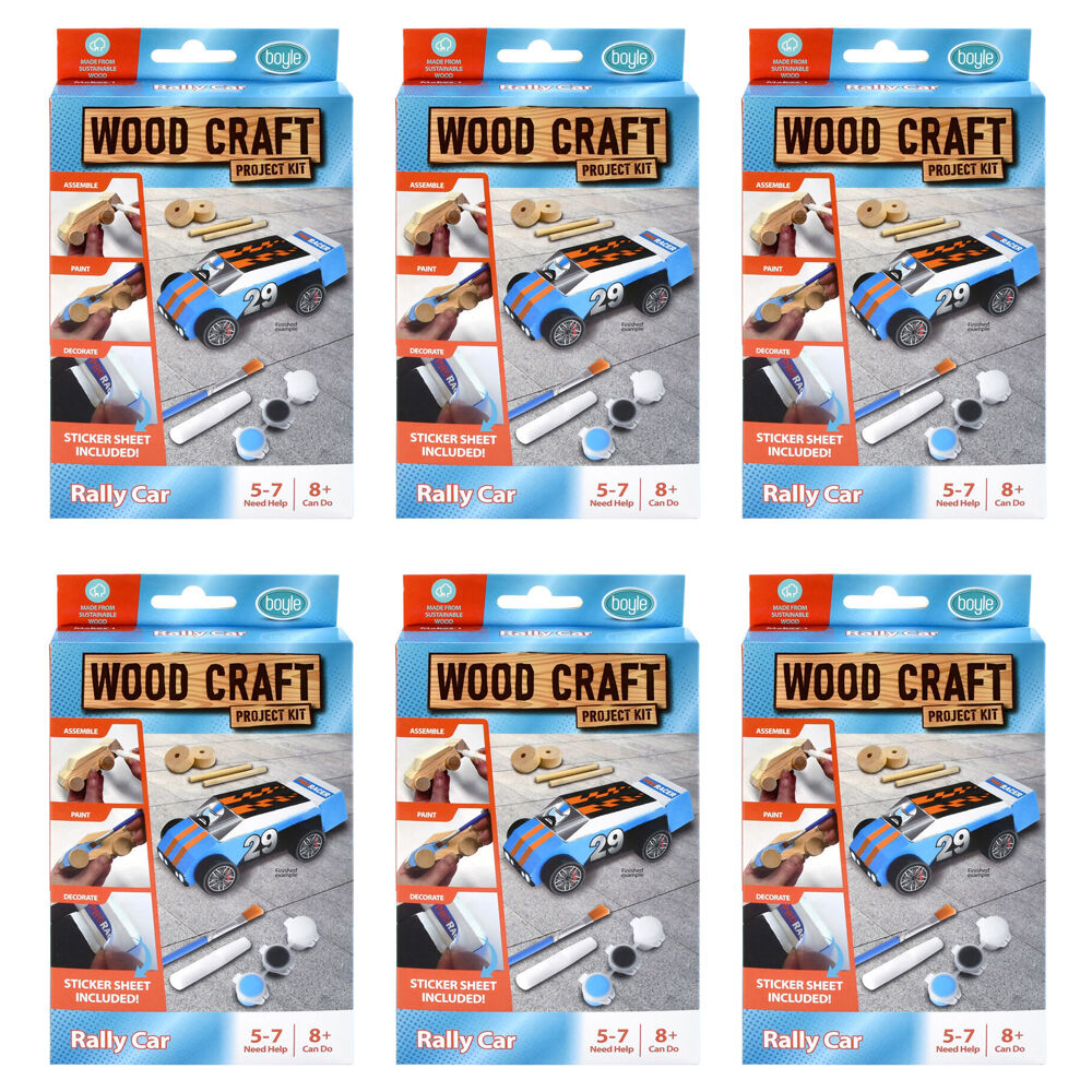 6PK Boyle Wood Craft Project Kit Rally Car Kids DIY 8y+