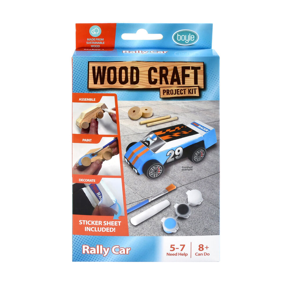 6PK Boyle Wood Craft Project Kit Rally Car Kids DIY 8y+