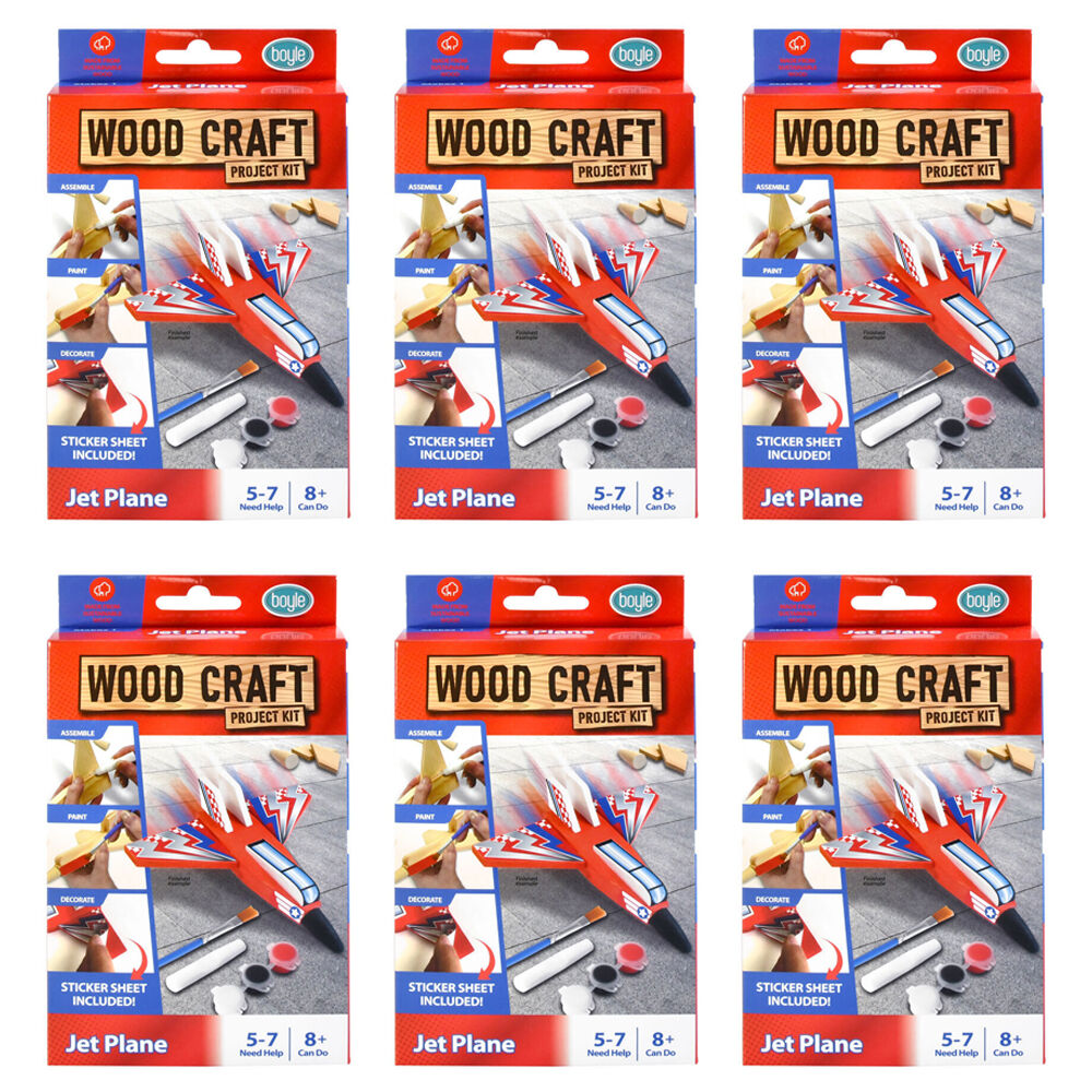 6PK Boyle Wood Craft Project Kit Small Jet Plane Kids DIY 8y+