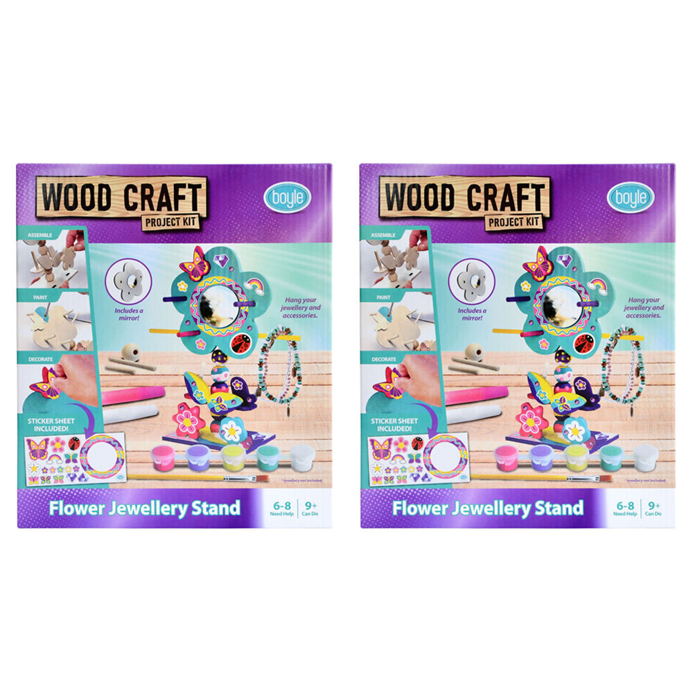 2PK Boyle Wood Craft Project Kit Flower Jewellery Stand Kids DIY 9y+