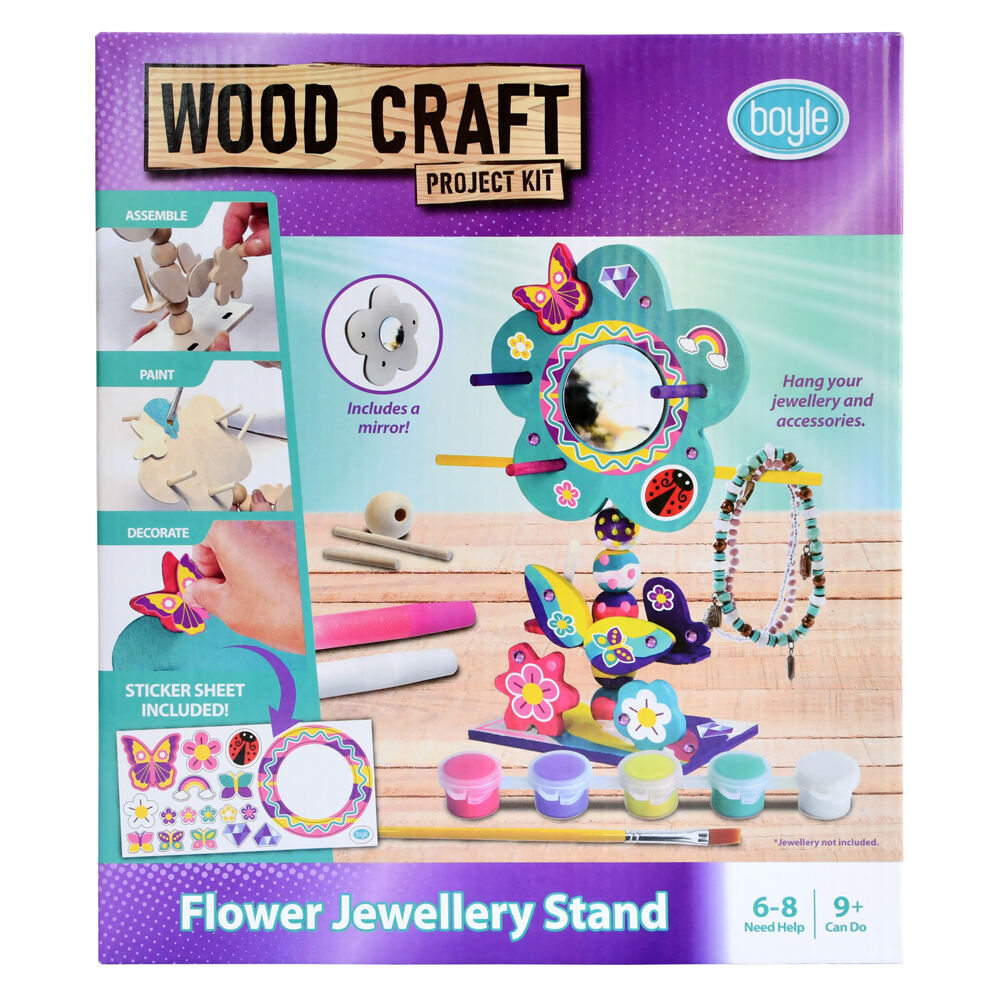 2PK Boyle Wood Craft Project Kit Flower Jewellery Stand Kids DIY 9y+