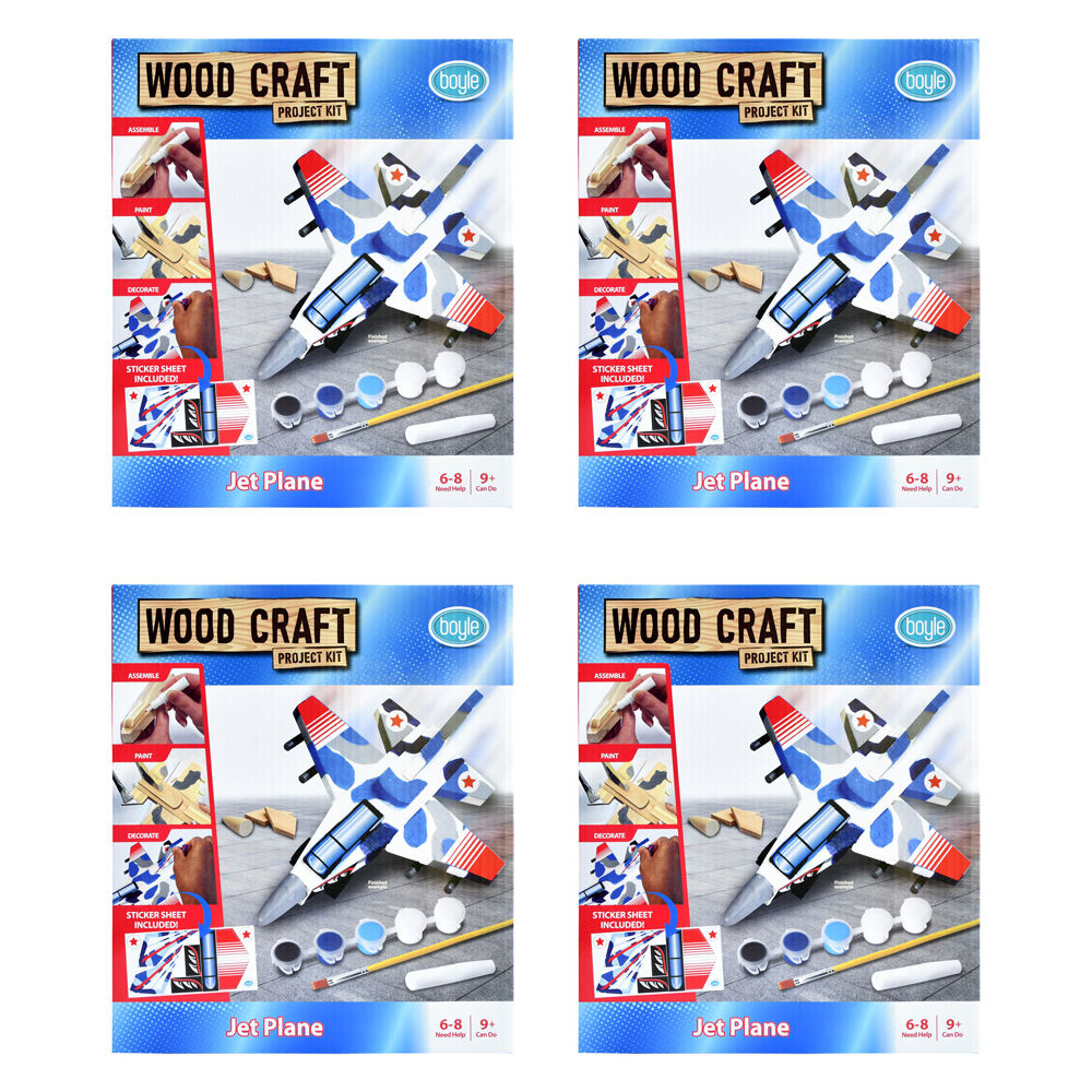 4PK Boyle Wood Craft Project Kit Jet Plane Kids DIY 9y+