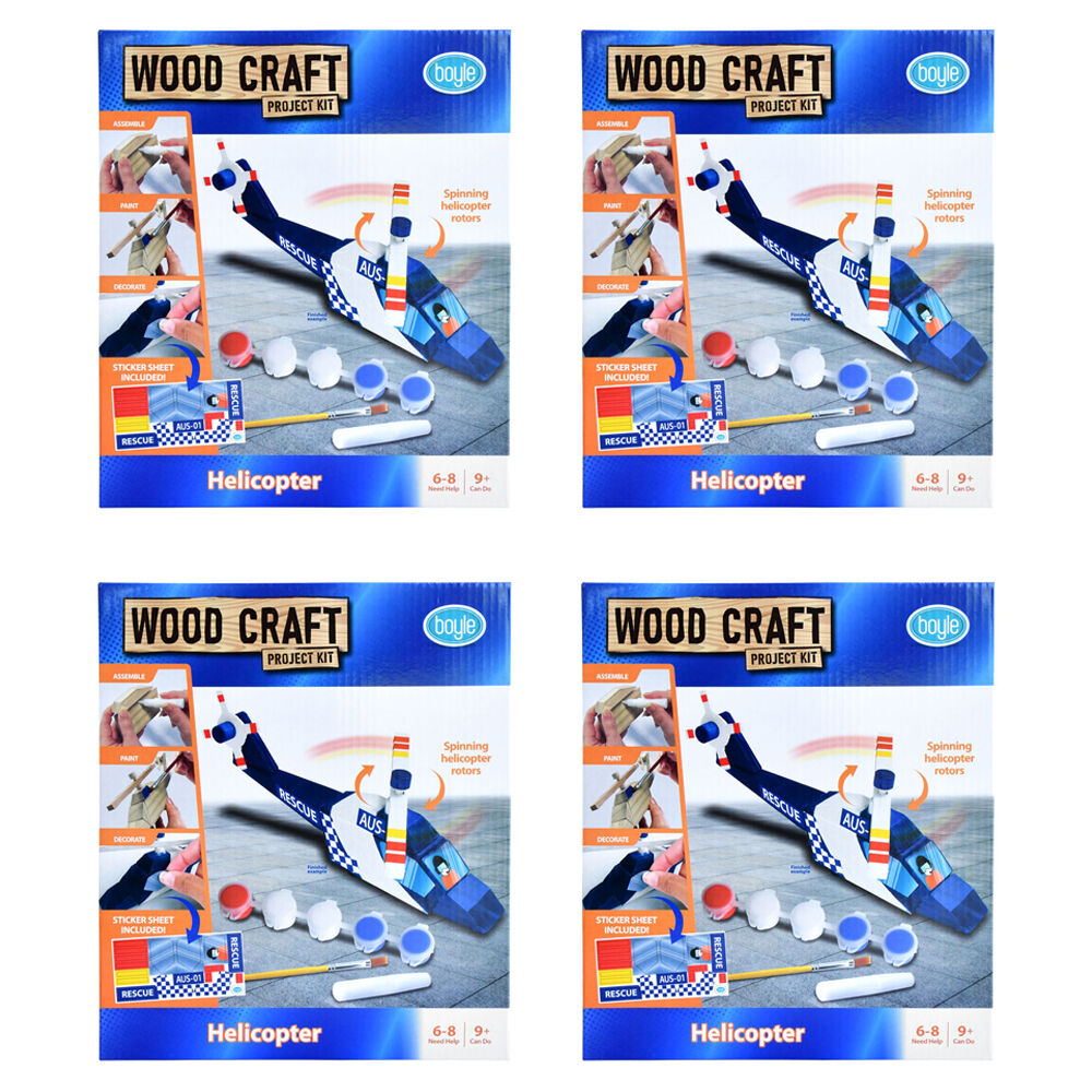 4PK Boyle Wood Craft Project Kit Helicopter Kids DIY 9y+