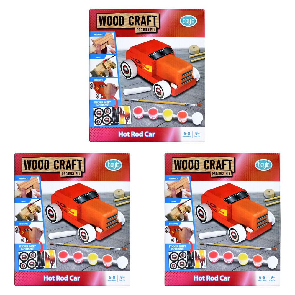 3PK Boyle Wood Craft Project Kit Hot Rod Car Kids DIY 9y+