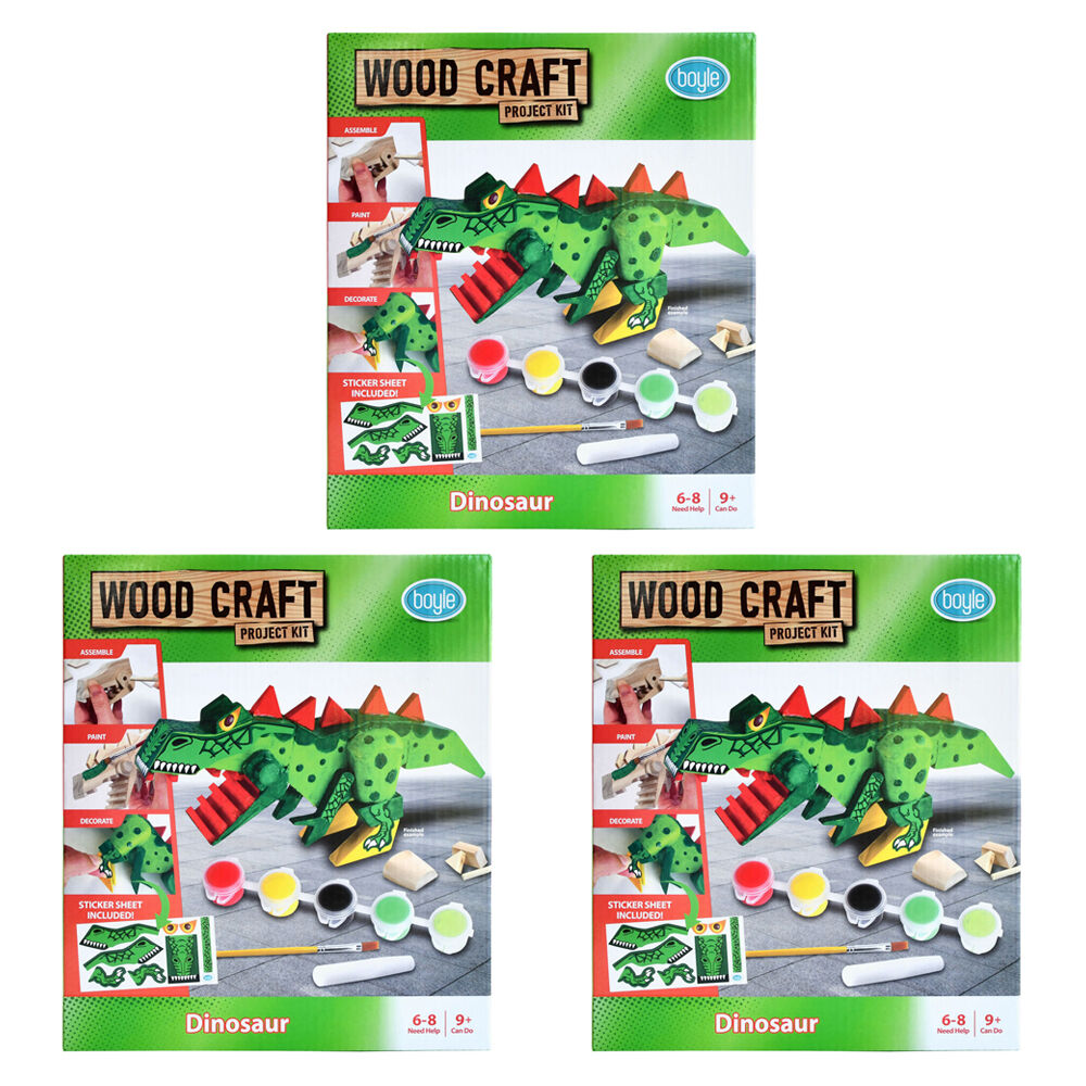 3PK Boyle Wood Craft Project Kit Dinosaur Kids DIY 9y+