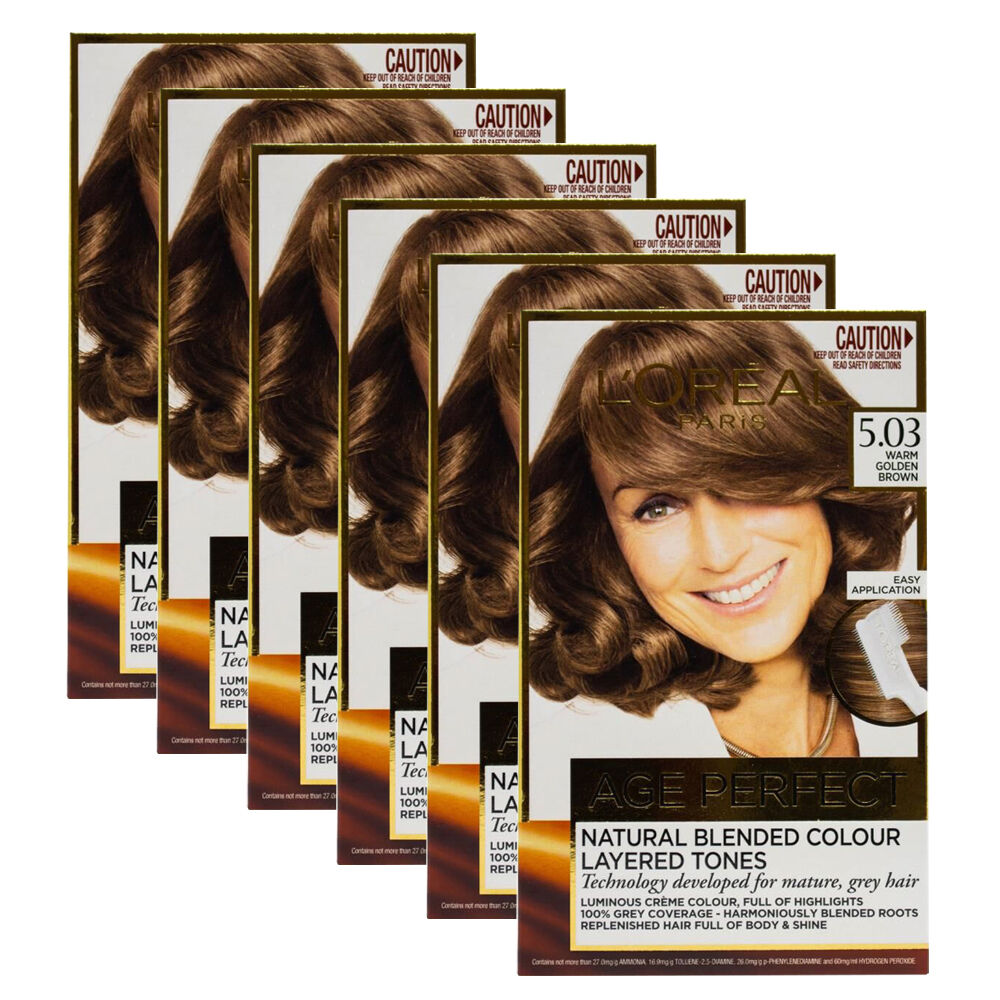6PK Loreal Hair Colour Age Perfect 5.03 Warm Golden Brown