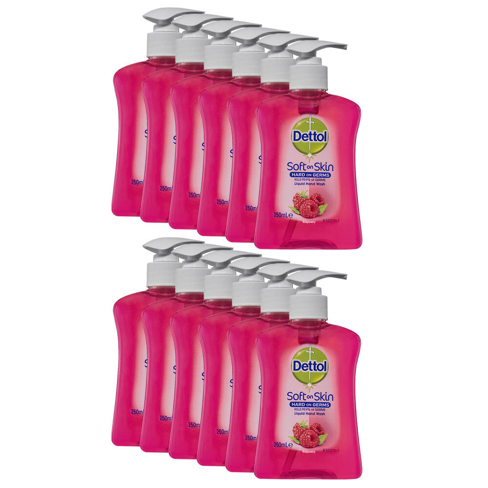 12PK Dettol 250ml Soft on Skin Liquid Hand Wash - Raspberry