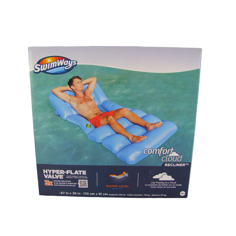 Swimways Comfort Cloud Recliner Inflatable Floating Pool Bed Raft 170x91cm