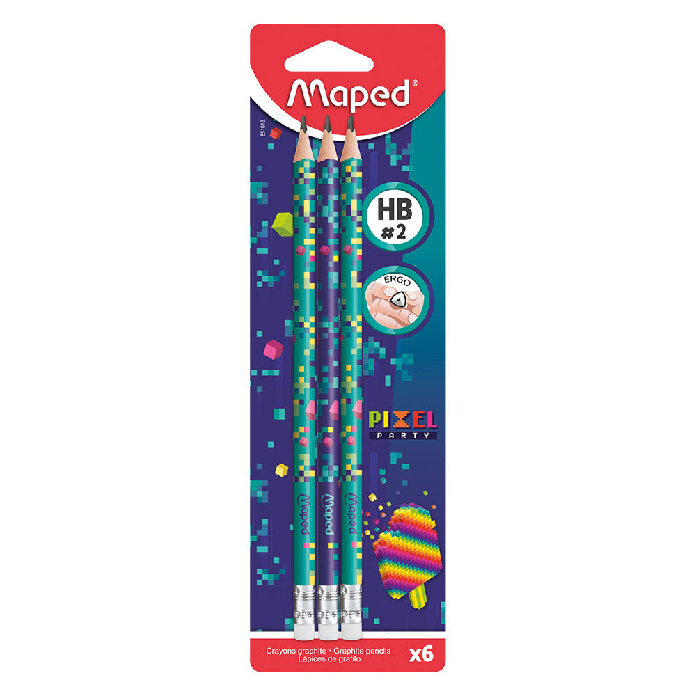 60pc Maped Pixel Party HB Eraser Tip Graphite Pencil