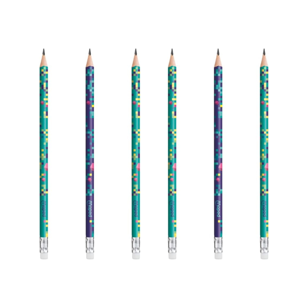 60pc Maped Pixel Party HB Eraser Tip Graphite Pencil