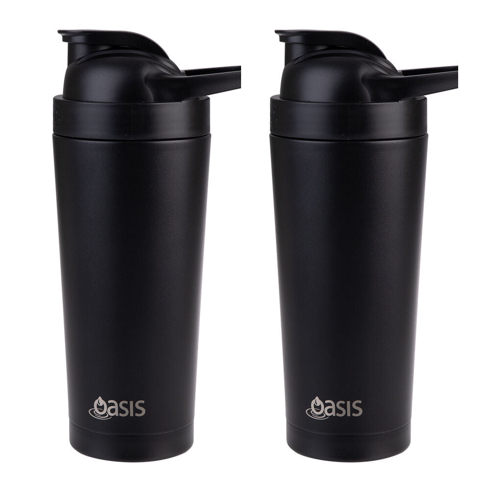 2PK Oasis Stainless Steel Insulated Protein Shaker Double Walled 700ml Black