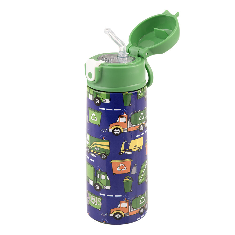 2PK Oasis Stainless Steel Insulated Kids Drink Bottle w/Straw 550ml Garbage Trucks