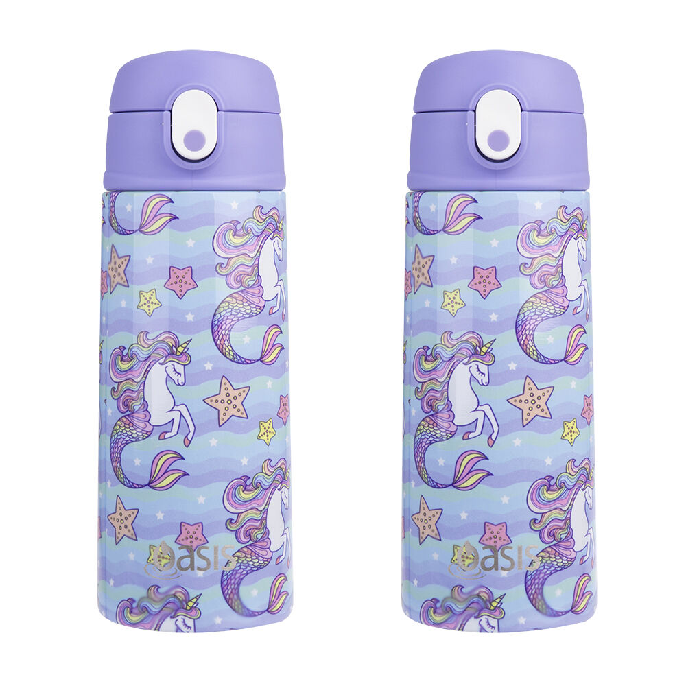 2PK Oasis Stainless Steel Insulated Kids Drink Bottle w/Straw 550ml Mermaid Unicorns