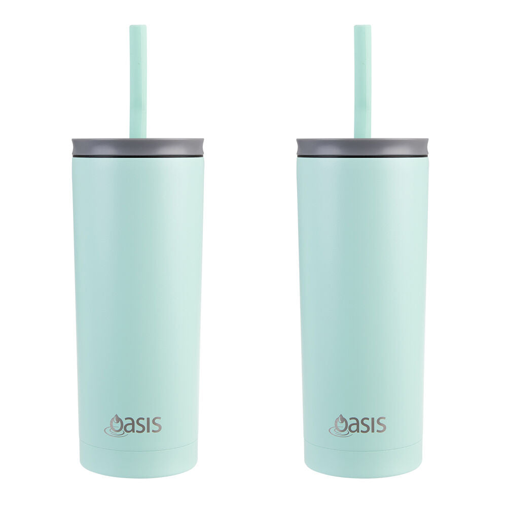 2PK Oasis Super Sipper Stainless Steel Insulated Tumbler w/ Straw 600ml Mint