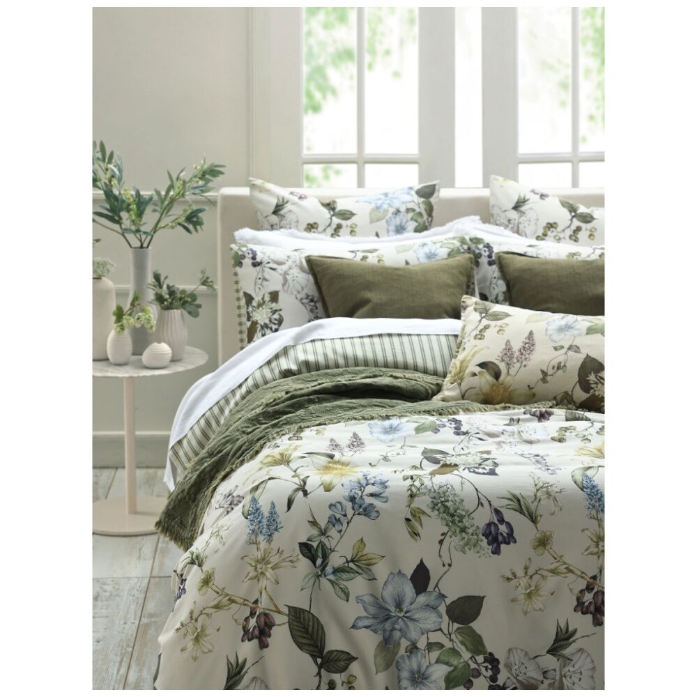 MM Linen Sanctuary Linen/Cotton Blend Blue Botanical Decorative Cushion 40x60cm