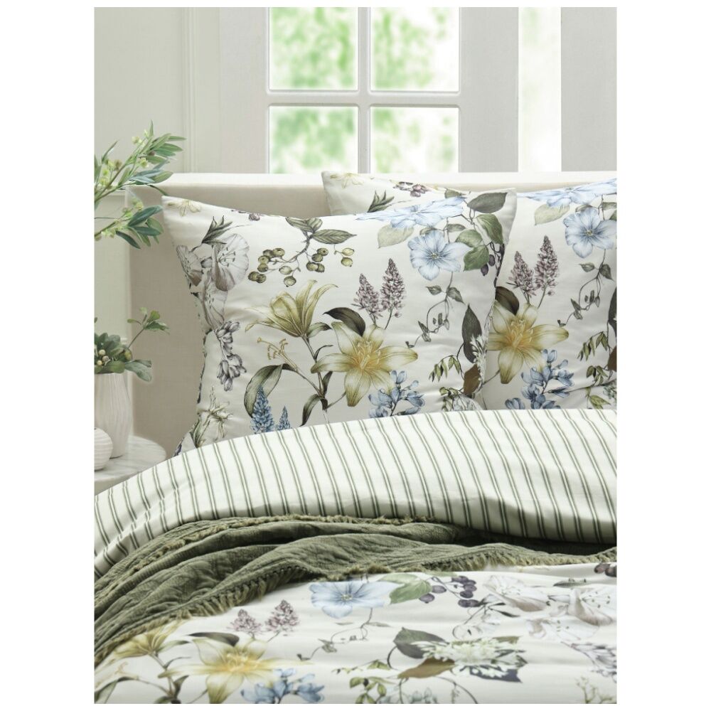 MM Linen Sanctuary Linen/Cotton Blend Blue Botanical Decorative Cushion 40x60cm