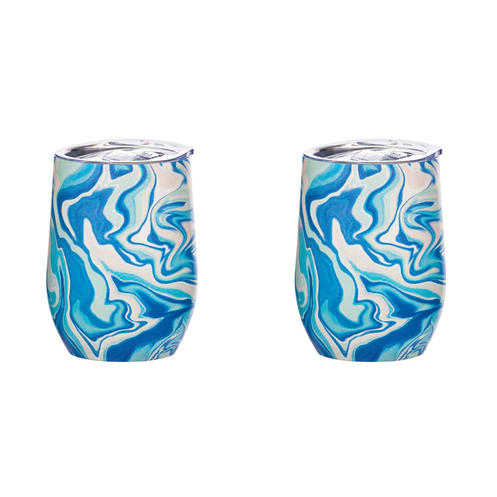 2PK Porta Summer Swirl Double Walled 350ml Stainless Steel Wine Tumbler - Blue