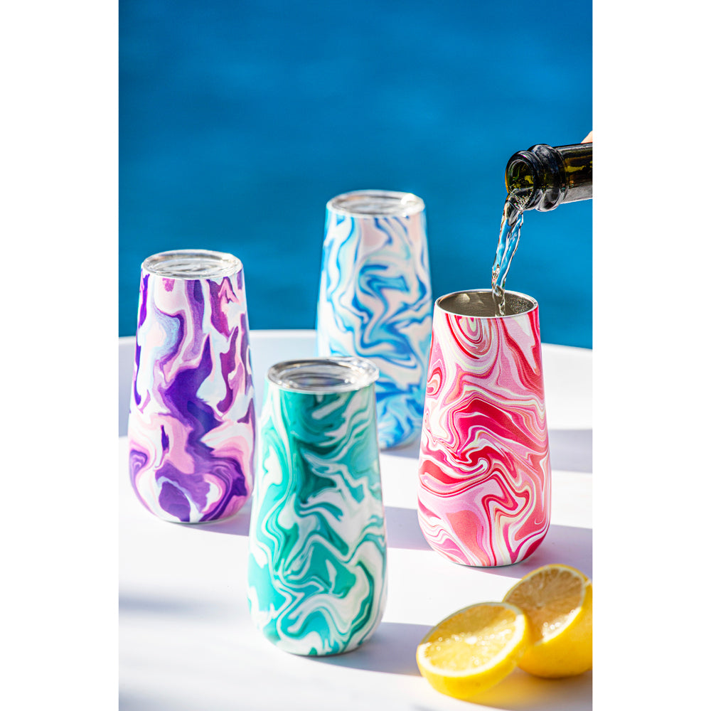 2PK Porta Summer Swirl Double Walled 180ml SS Champagne Tumbler - Pink