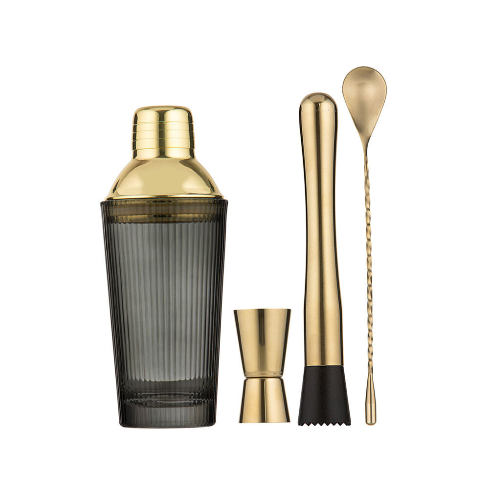 4pc Tempa Cyrus Thin Ribbed Cocktail Drink Making Set Charcoal