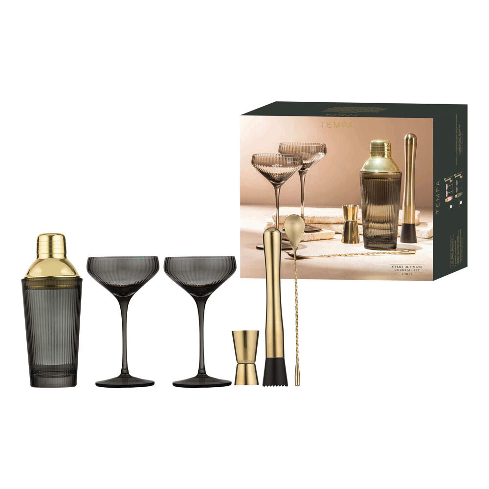 Tempa Cyrus Ultimate Thin Ribbed Cocktail Drink Making Set Charcoal