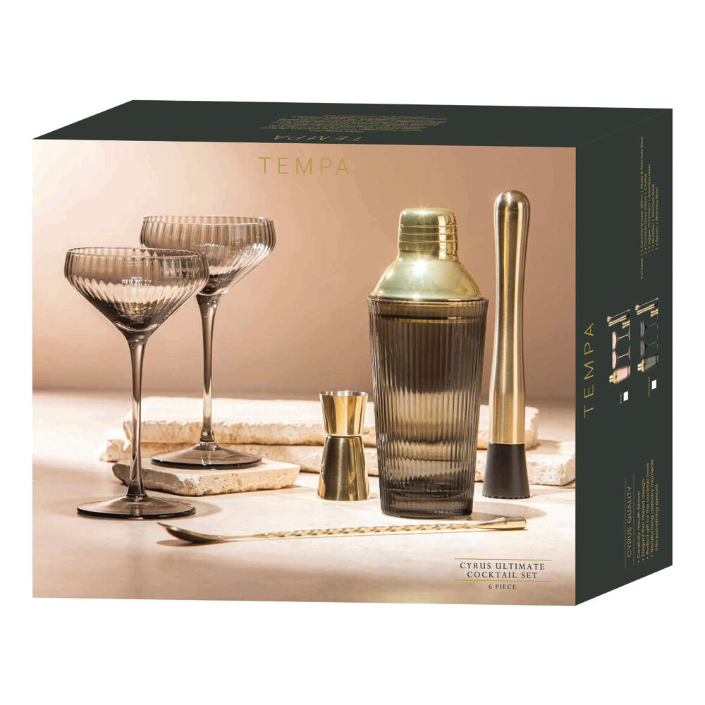 Tempa Cyrus Ultimate Thin Ribbed Cocktail Drink Making Set Charcoal