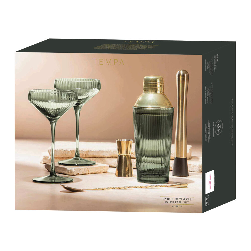 Tempa Cyrus Ultimate Thin Ribbed Cocktail Drink Making Set Sage Green