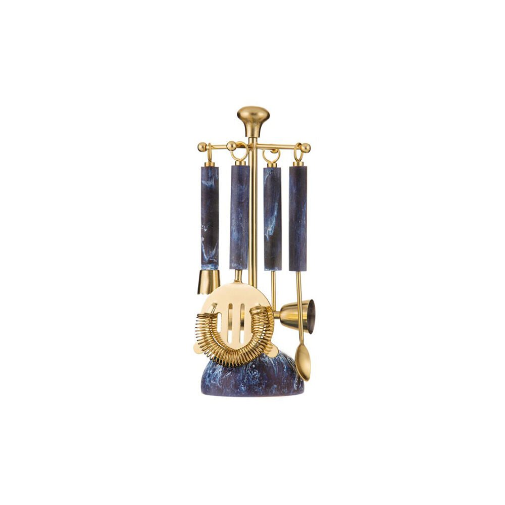 5pc Tempa Bennett Marble Finish Resin Barware Tools Set Blue/Gold
