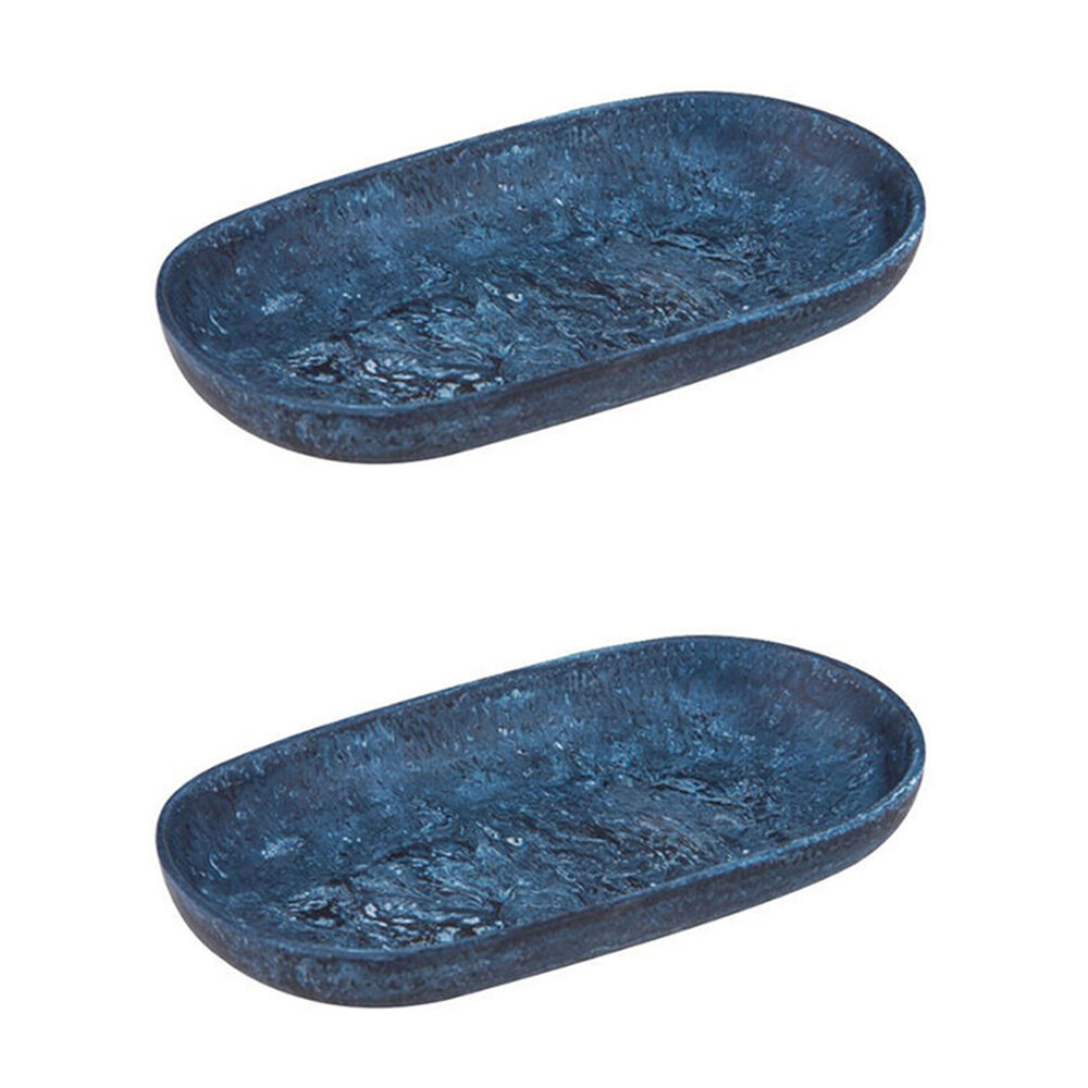 2x Tempa Bennett Marble Finish Resin Display Barware Tray 24.5x14cm Blue