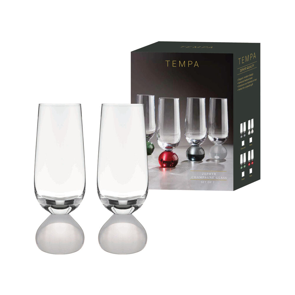 2pc Tempa Zephyr Spherical Champagne Flute Drinking Glasses Set 17cm White