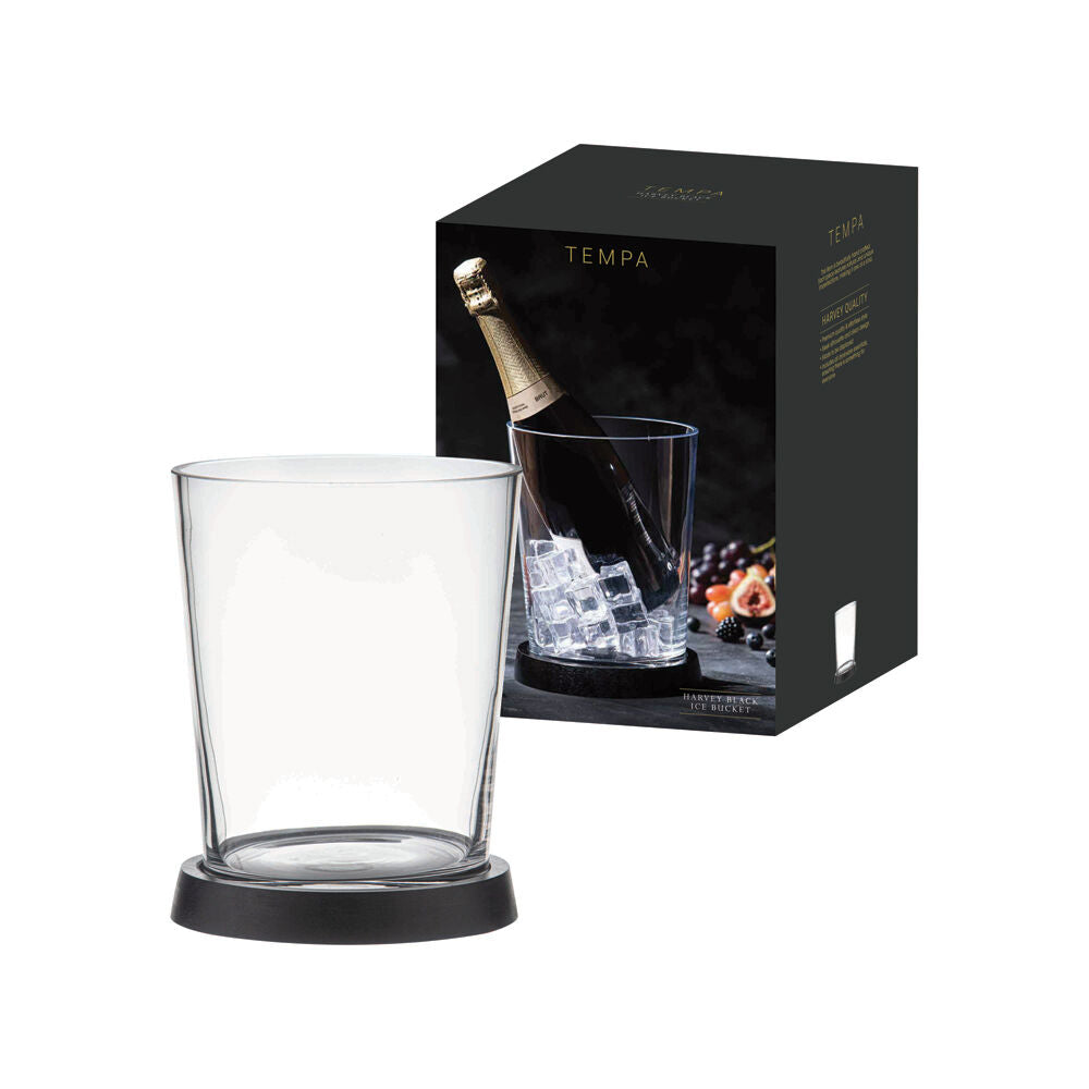 Tempa Harvey Ice Cooler Storage Bucket w/ Wooden Base Clear/Black