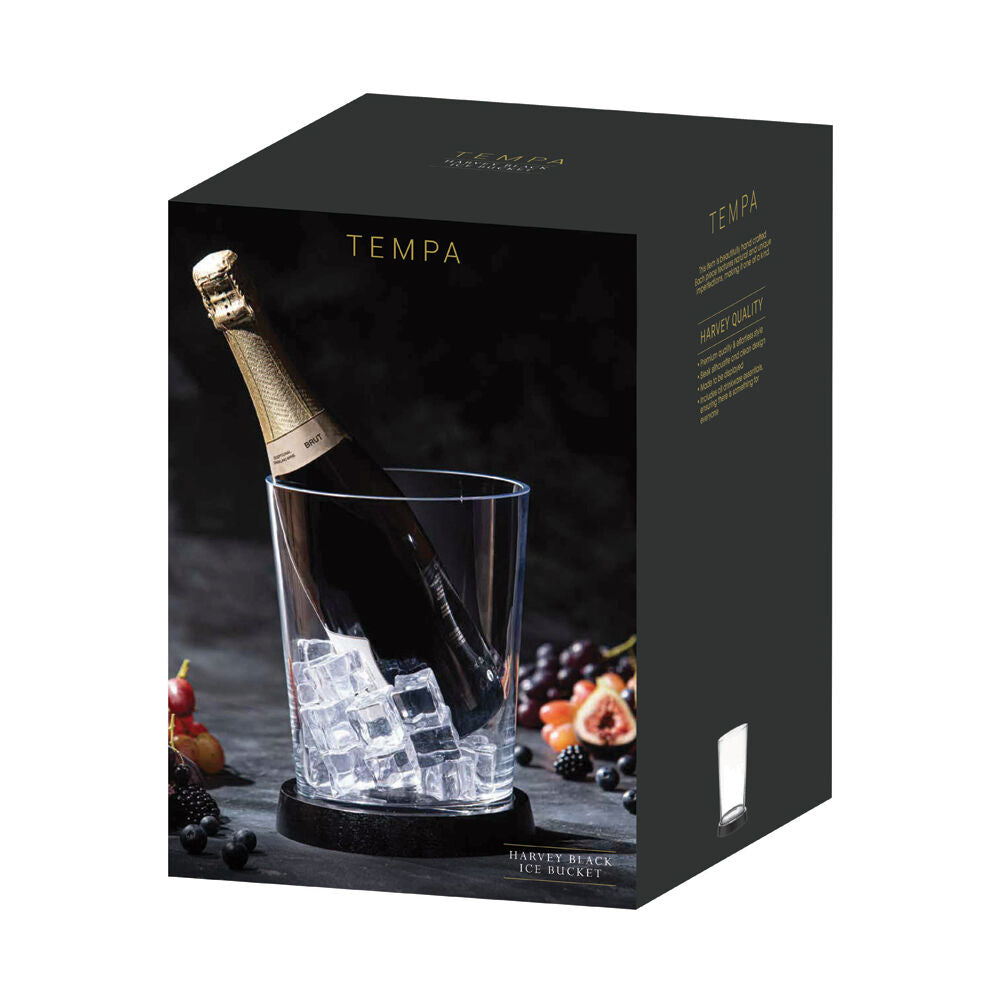 Tempa Harvey Ice Cooler Storage Bucket w/ Wooden Base Clear/Black