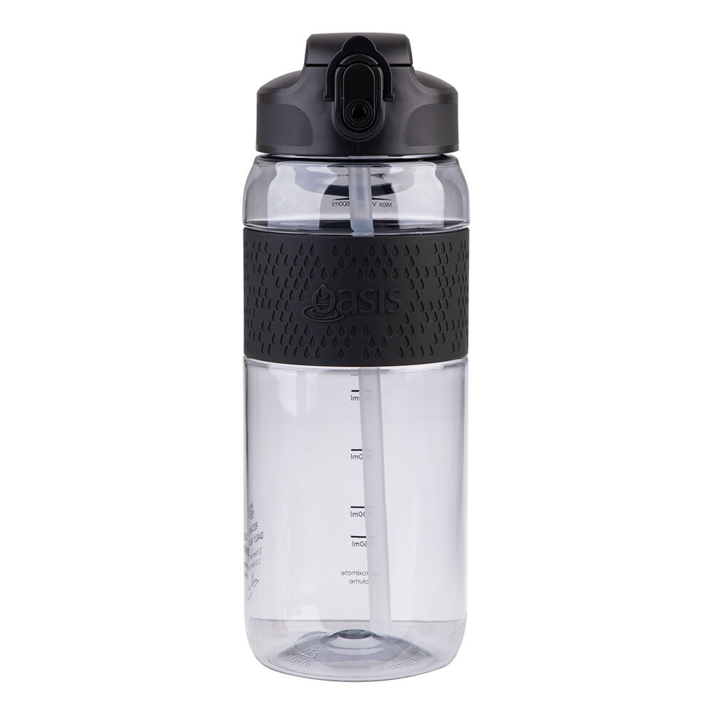 Oasis Tritan Sports Silicone Grip Drink Bottle w/ Sipper 800ml Carbon Black