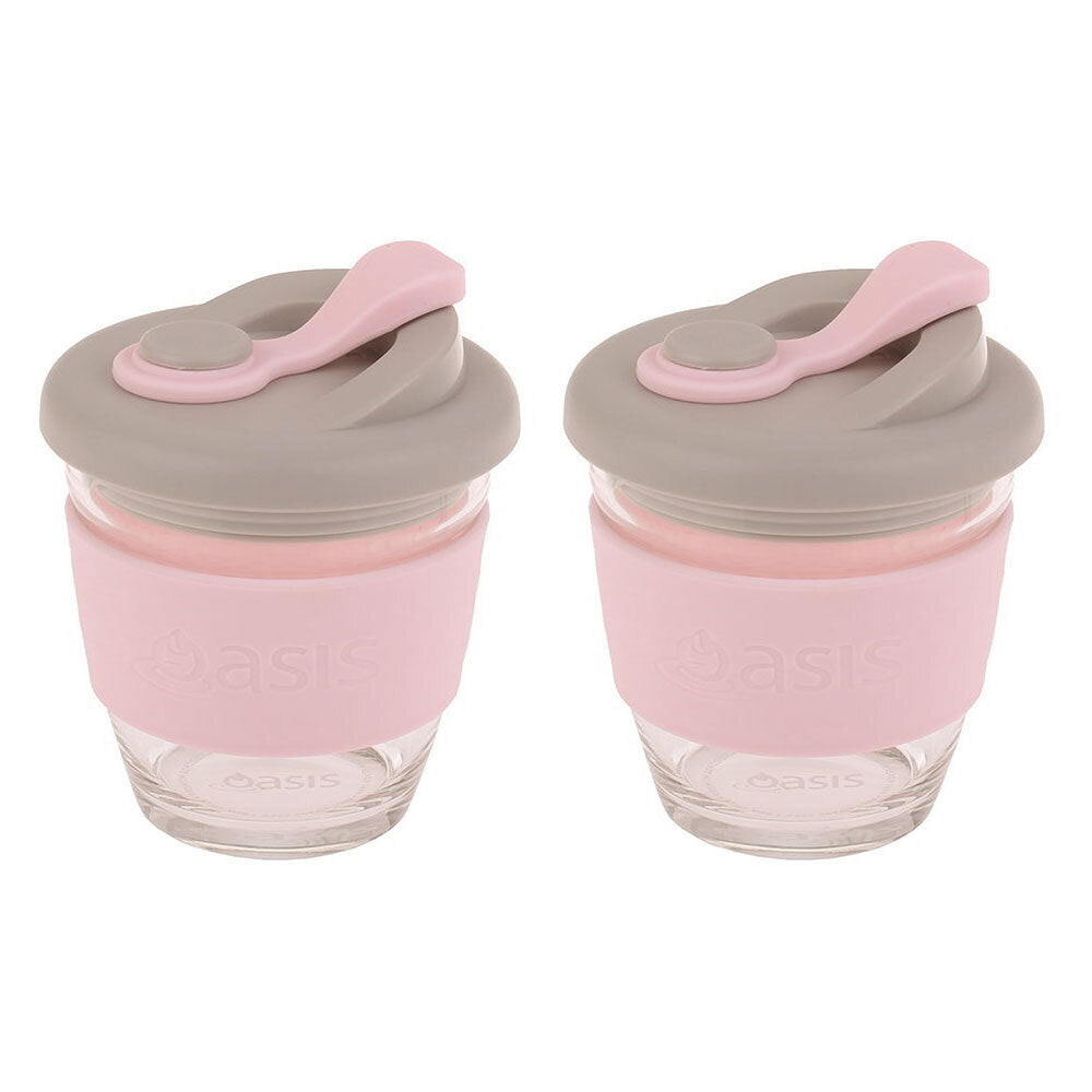 2PK Oasis 227ml Borosilicate Glass Eco Cup Pink