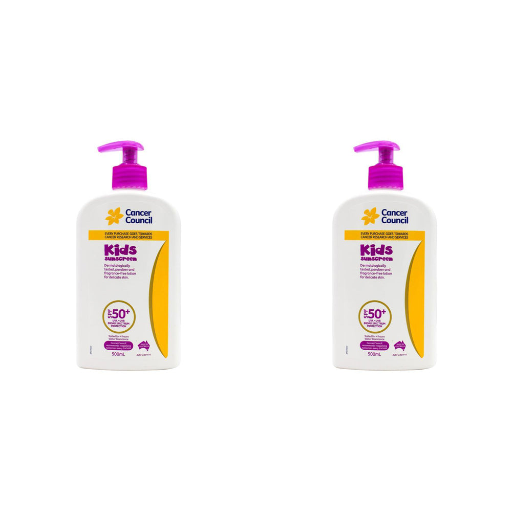 2PK Cancer Council 500ml Kids Sunscreen SPF50+ Lotion Pump Bottle