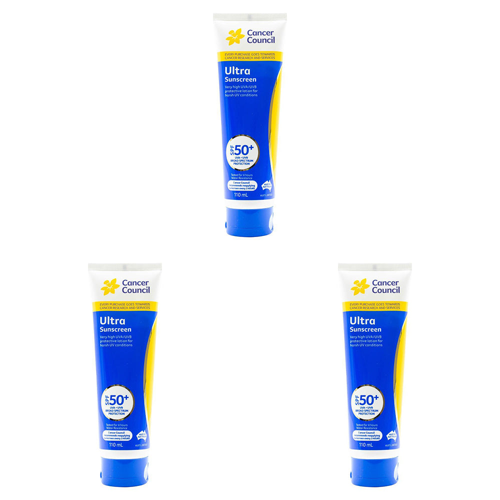 3PK Cancer Council 110ml Ultra Sunscreen SPF50+ Body Lotion