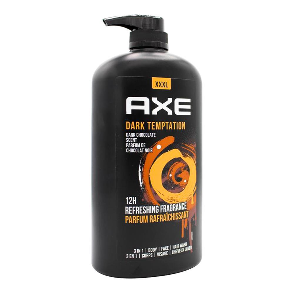 3PK Axe Dark Temptation 3-in-1 Body Face Hair Wash 1L For Men Dark Chocolate