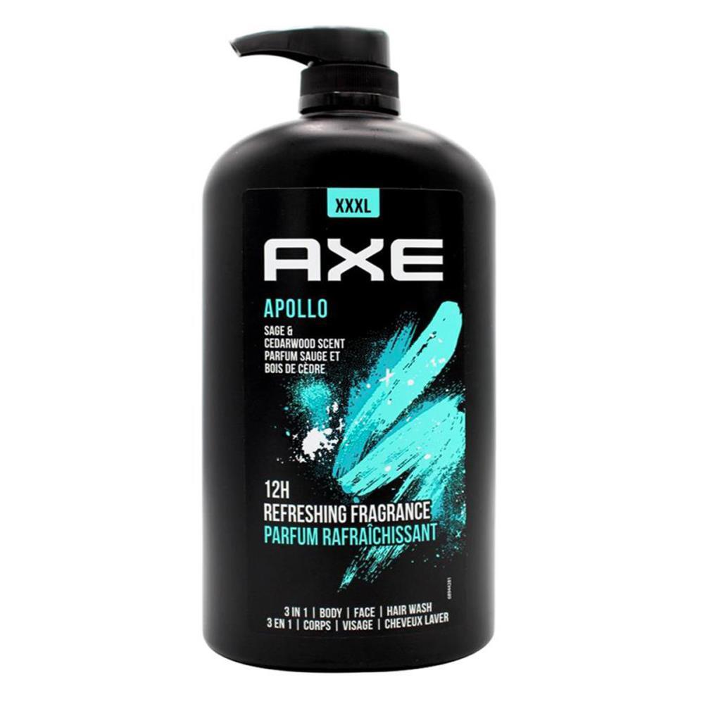3PK Axe Apollo 3-in-1 Body Face Hair Wash 1L For Men Sage & Cedarwood Scent