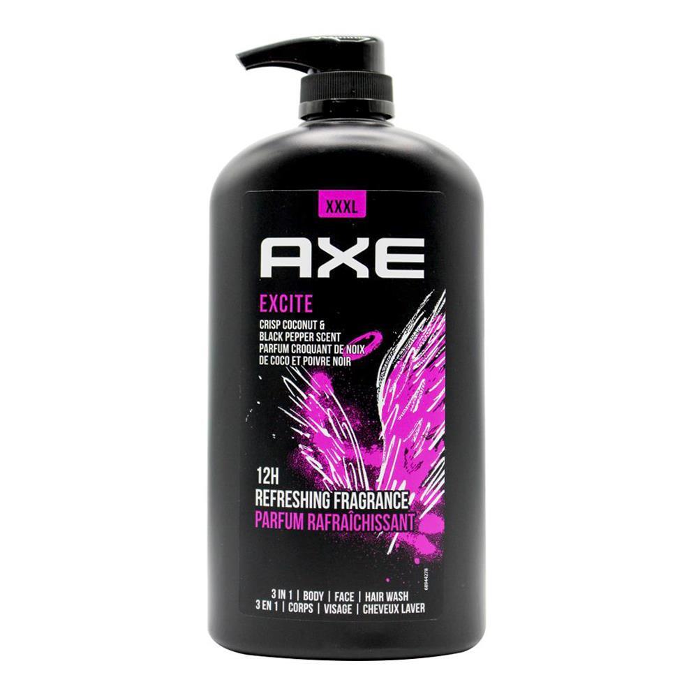 6PK Axe Excite 3in1 Body Face Hair Wash 1L For Men Crisp Coconut & Black Pepper