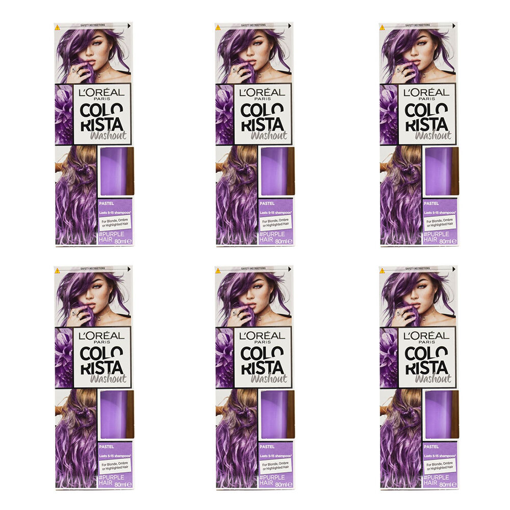 6PK Loreal Paris Colorista Washout Hair Colour 80ml - Pastel Purple