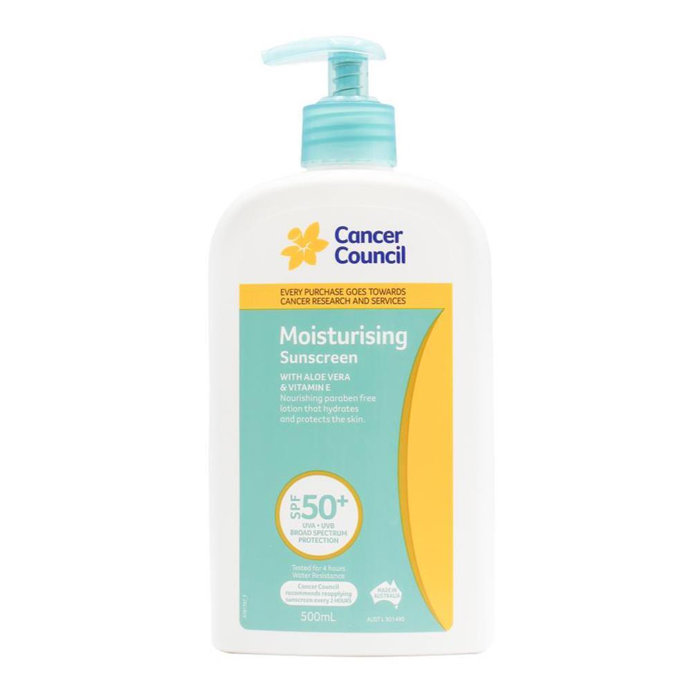 2PK Cancer Council 500ml Moisturising Sunscreen SPF50+ Lotion Pump Bottle