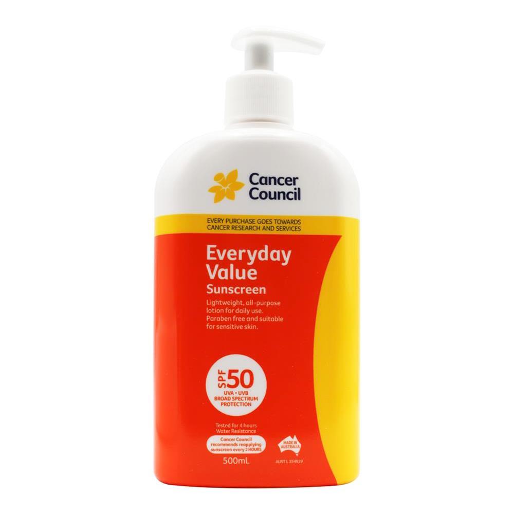 2PK Cancer Council 500ml Everyday Value Sunscreen SPF50+ Lotion Pump Bottle