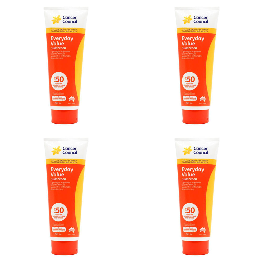 4PK Cancer Council 250ml Everyday Value Sunscreen SPF50 Lotion