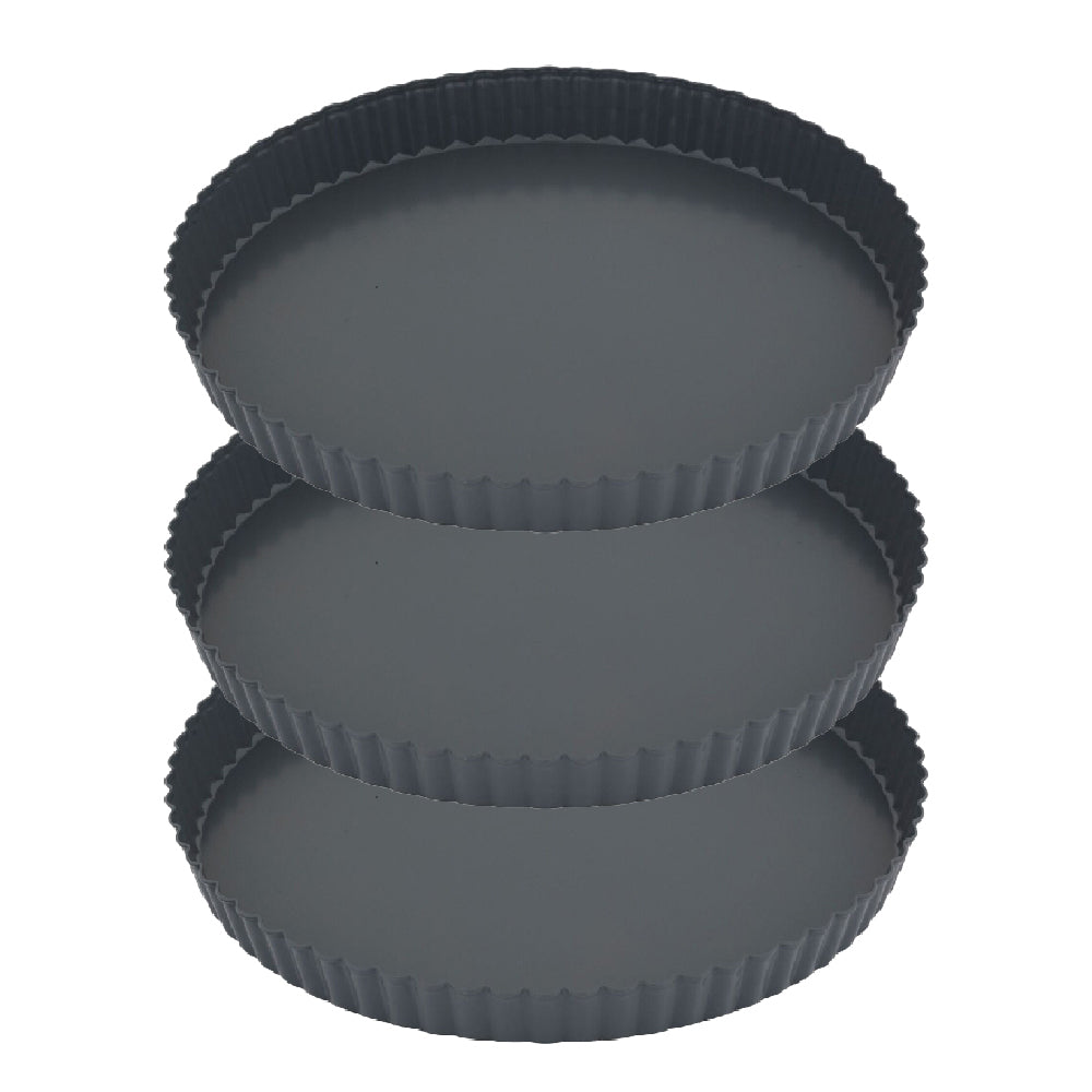 3x Cuisena 26x3cm Non-Stick Round Tart/Quiche Cake Tin - Grey