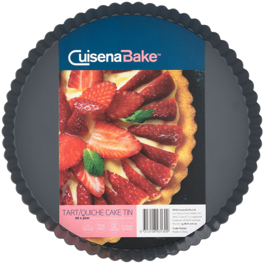 3x Cuisena 26x3cm Non-Stick Round Tart/Quiche Cake Tin - Grey