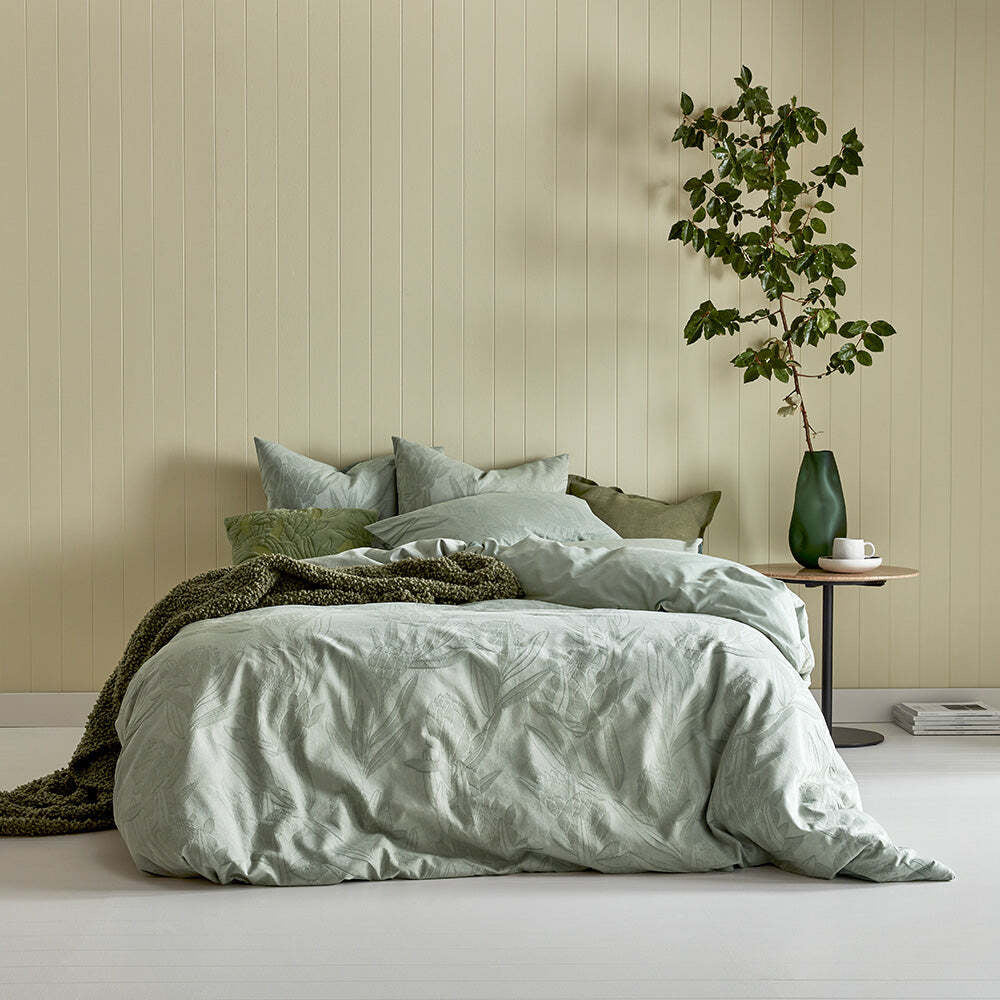 Kas Australia Ariana Bed Quilt Cover Set w/ 2x Pillowcases - Sage