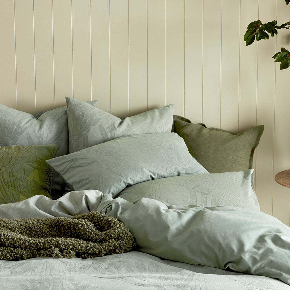 Kas Australia Ariana Bed Quilt Cover Set w/ 2x Pillowcases - Sage