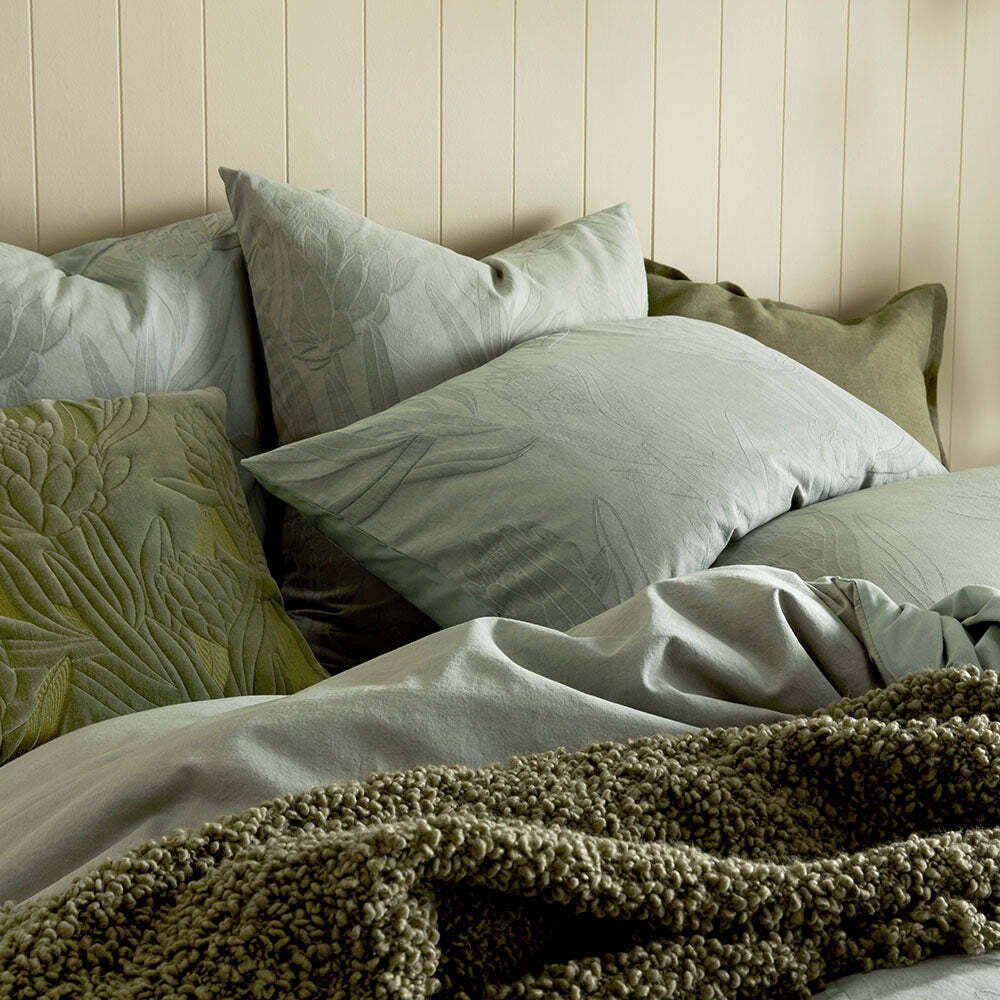 Kas Australia Ariana Bed Quilt Cover Set w/ 2x Pillowcases - Sage