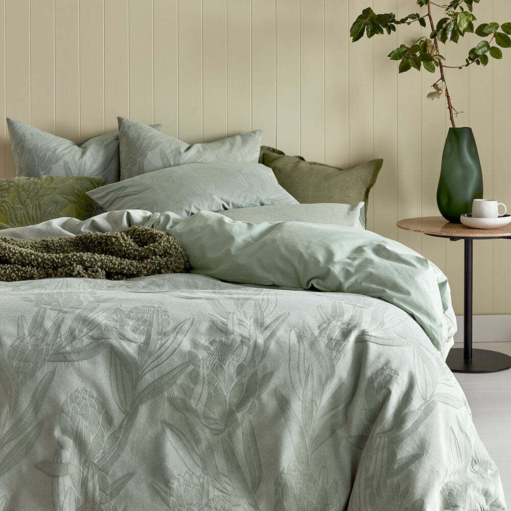 Kas Australia Ariana Bed Quilt Cover Set w/ 2x Pillowcases - Sage